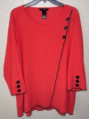 Ali Miles Coral Artsy Asymmetrical Hem Lightweight Textured Top Women's Size 1X